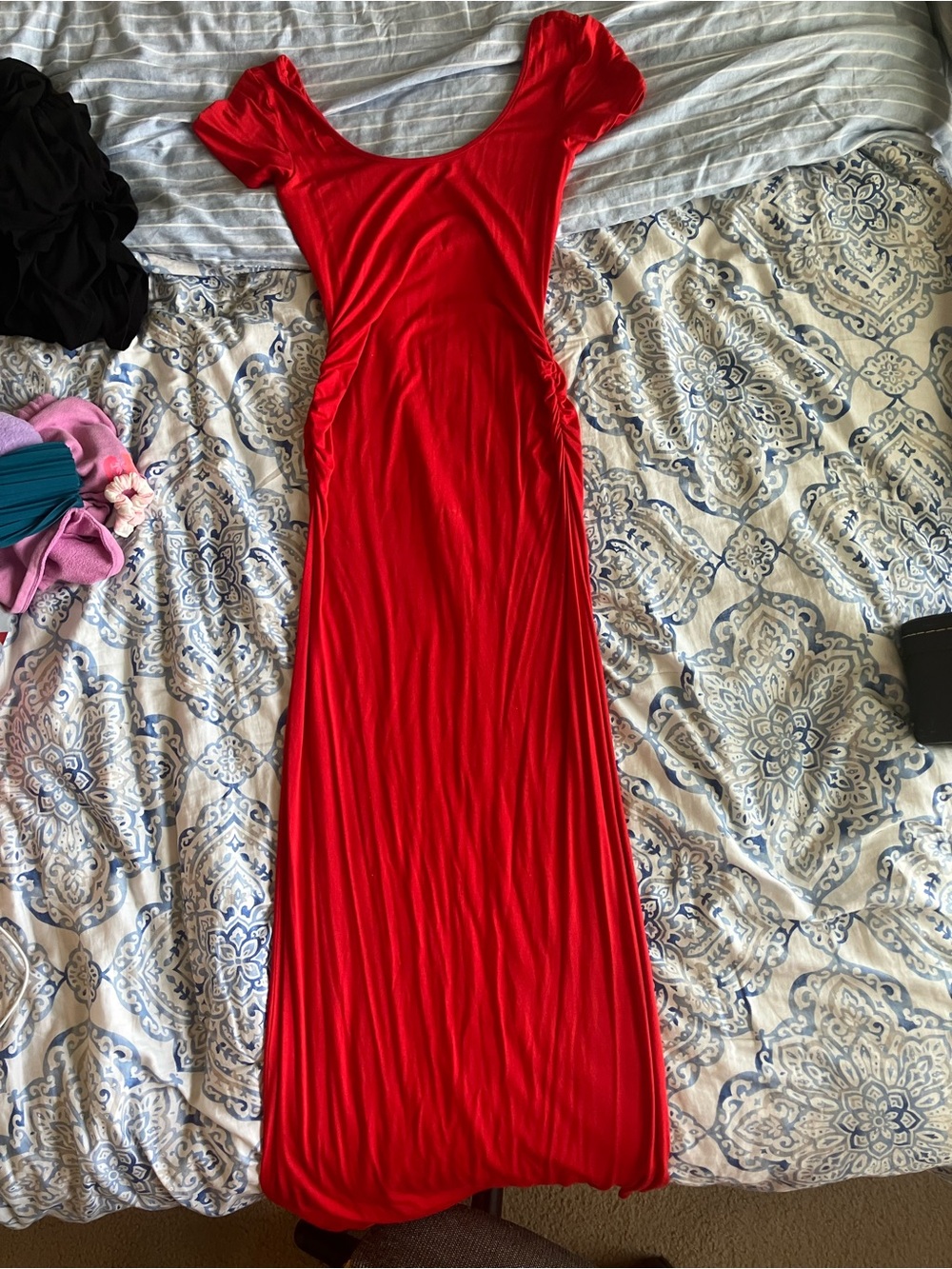 Red Scoop Neck Maxi Dress - Elegant Everyday Length